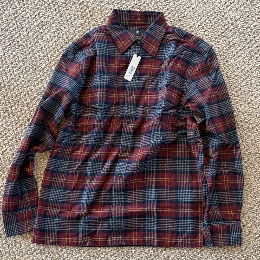 Banana Republic Men's Plaid Shirt in Burgundy and Navy